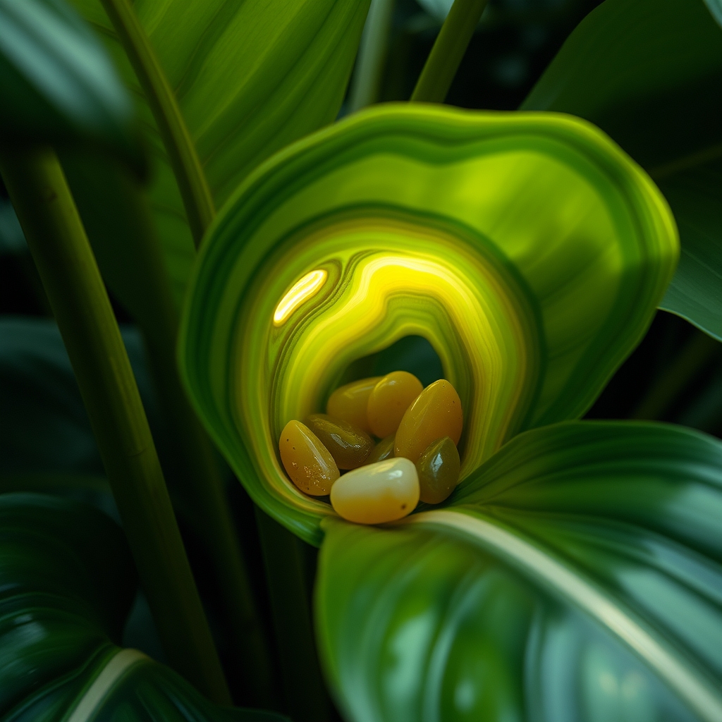 葉 の 穴 の 内側、 ちいさな 結晶 洞窟