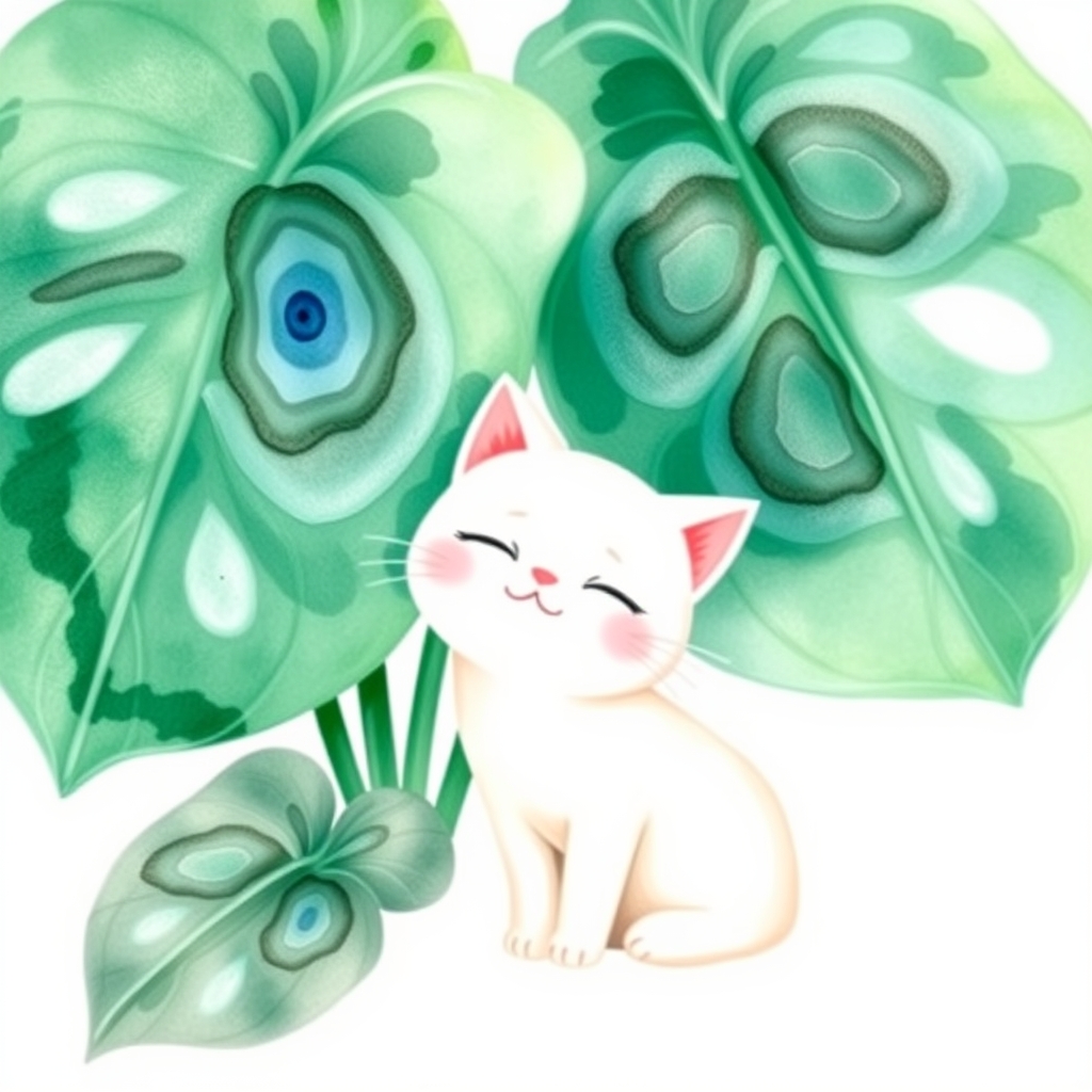 水彩 の 白猫 と、 モンちゃん