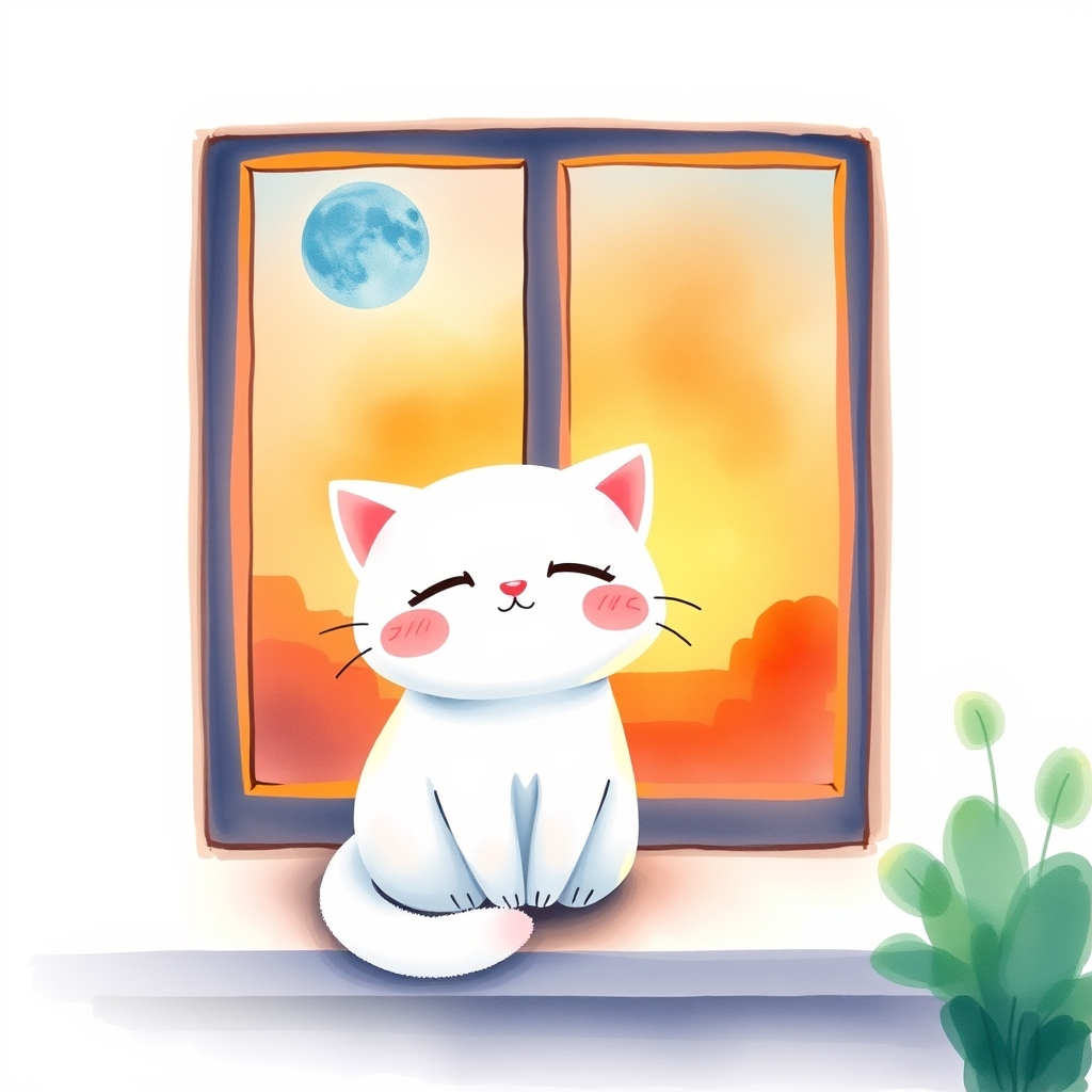 夕暮れの白猫